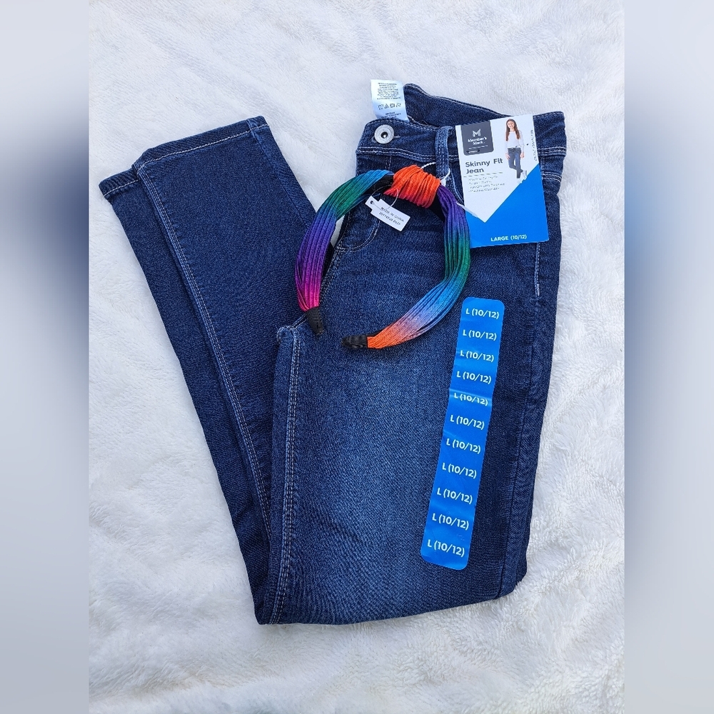 🌈Member's Mark Girl's Mid Rise Stretch Denim Skinny Fit Jean with Headband